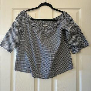 Abercrombie & Fitch Black and White Checkered Off-Shoulder Shirt